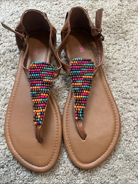 Maurices Shoes - Maurice’s Women's Brown Beaded T-Strap Sandals Size 8